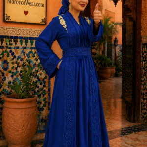Caftan Royal Blue – Royal Moroccan Handmade Kaftan - Front